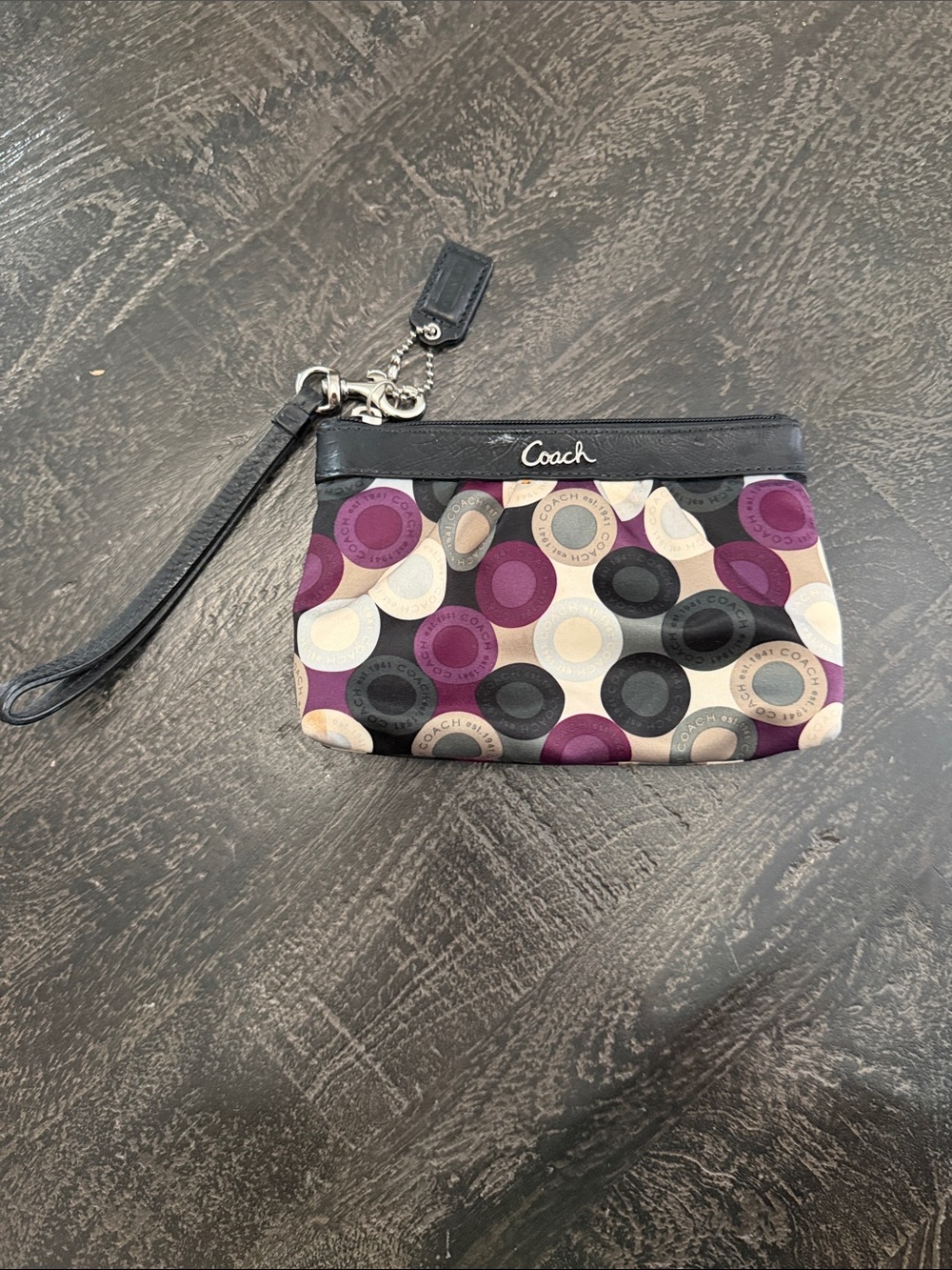 Y2K Coach Multicolor Circle Print Wristlet with Black Trim
